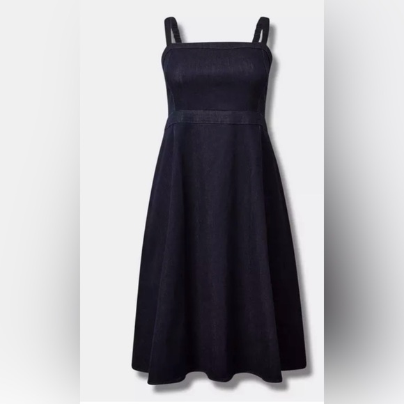 torrid Dresses & Skirts - Torrid NWT Midi Denim Sleeveless Jumper Dress Dark Blue Size 14 Pockets